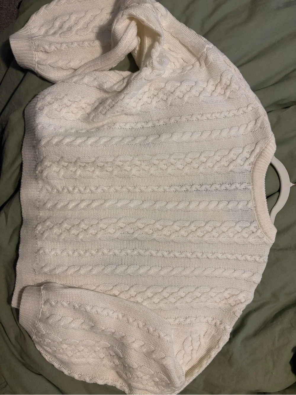 Cream Cable-Knit Cardigan with Strawberry & Mushroom Appliqués